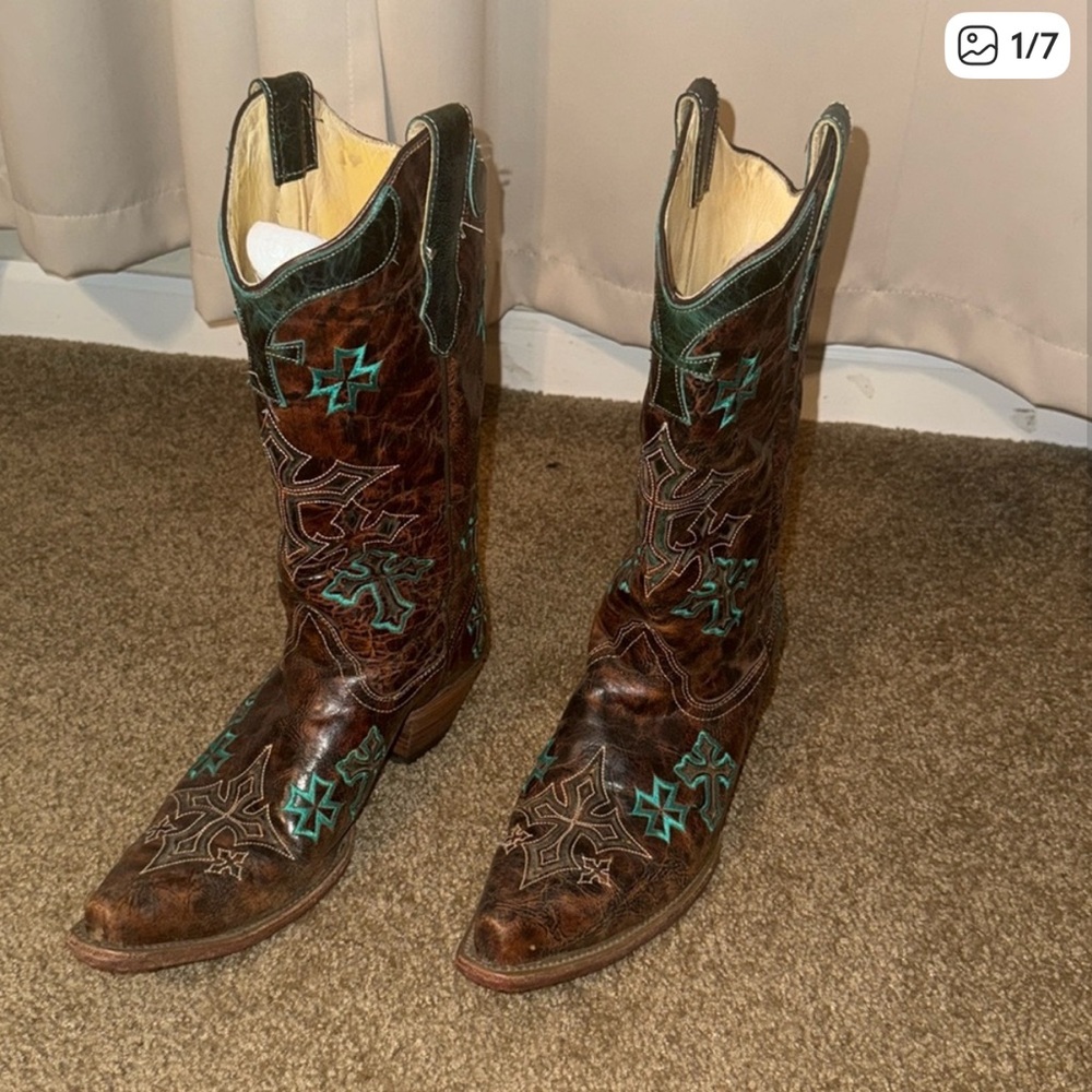Women's Western Boots - Brown and Turquoise